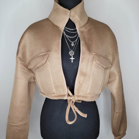 Hot! Mesh Crop Puffer Jacket with Drawstring- Four Colors Available - Picture 1 of 4